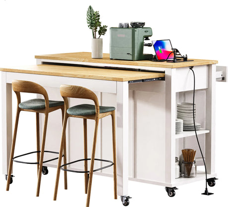 47-Inch Extendable Rubber Wood Veneer Kitchen Island - Omega Lifestyles