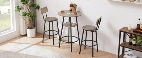 Bar Table Set Of 3 With Upholstered Backrest And Shelf - Omega Lifestyles