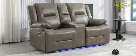 Grey Leather Gel Manual Recliner Chair With LED Lights - Omega Lifestyles