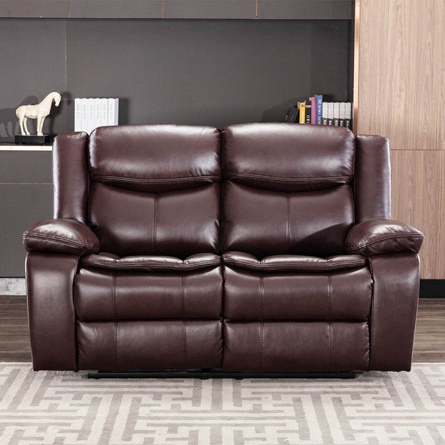 Breathable Dark Brown Leather Manual Reclining Loveseat - Omega Lifestyles