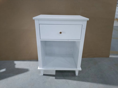 White MDF Kids Wooden Nightstand With Drawer Shelf - Omega Lifestyles
