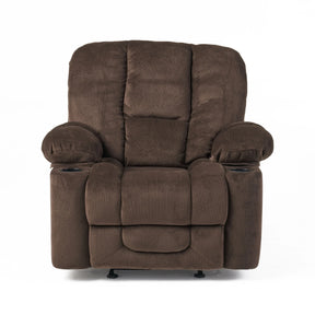 Manual Recliner Chair With Plush Fabric And Cup Holders - Omega Lifestyles