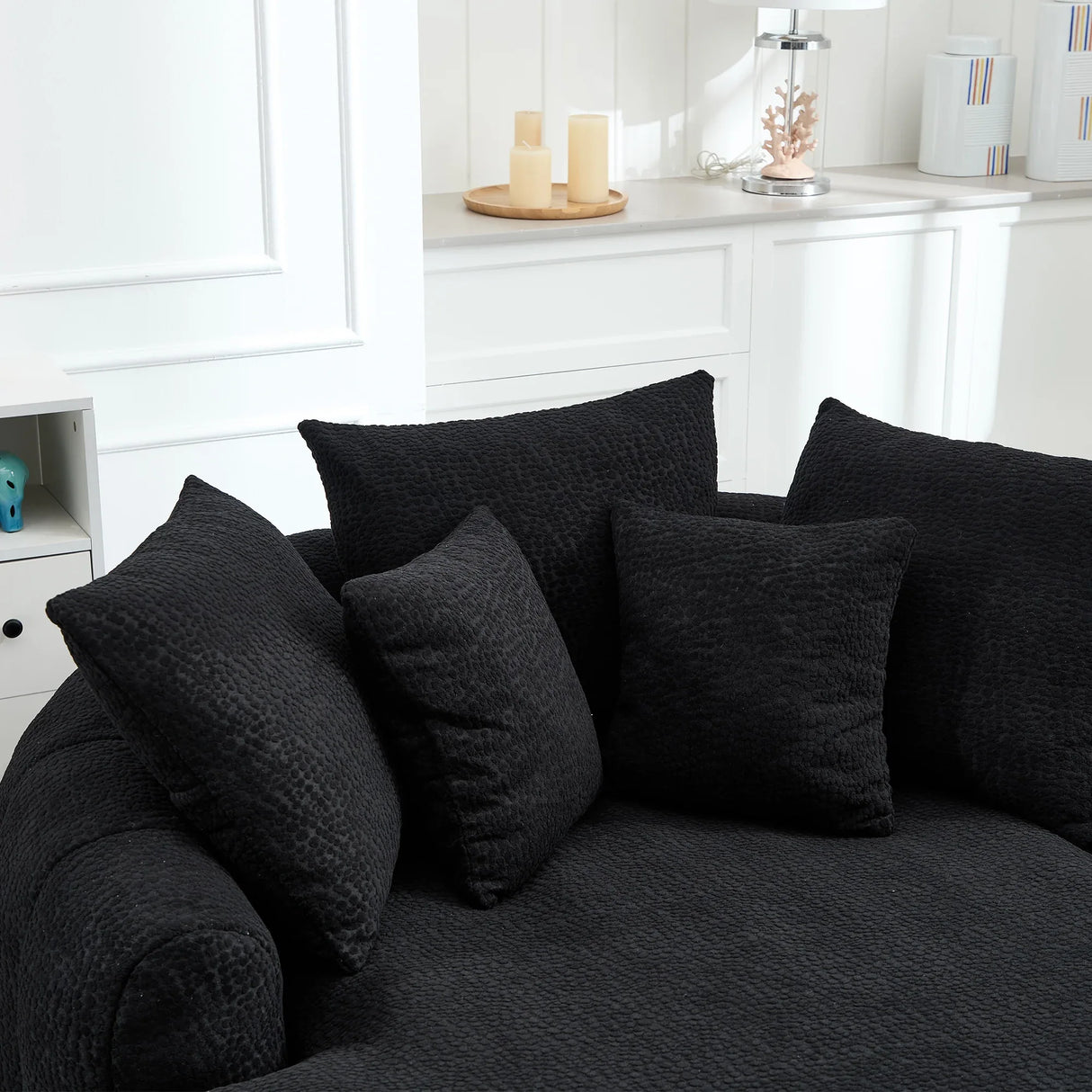 Oversized Chenille Memory Foam Bean Bag Sofa With Pillows - Omega Lifestyles