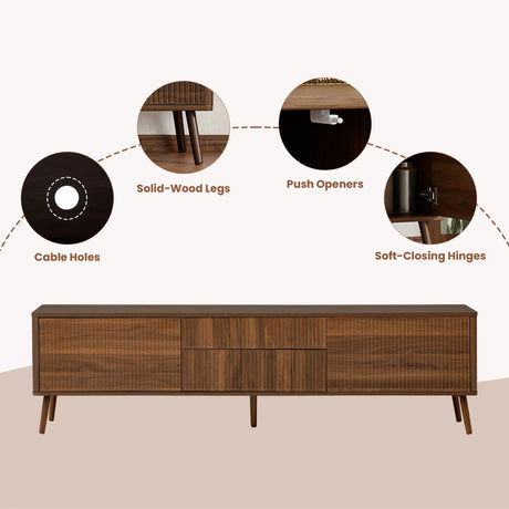 70-Inch Walnut Fluted Modern TV Stand With Storage - Omega Lifestyles