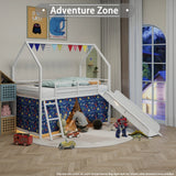 Twin Metal Junior House Loft Bed With Slide And Curtain Set - Omega Lifestyles