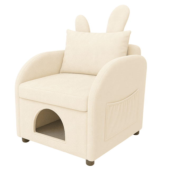 Beige Bunny-Ear Pet Furniture Chair With Hideaway - Omega Lifestyles