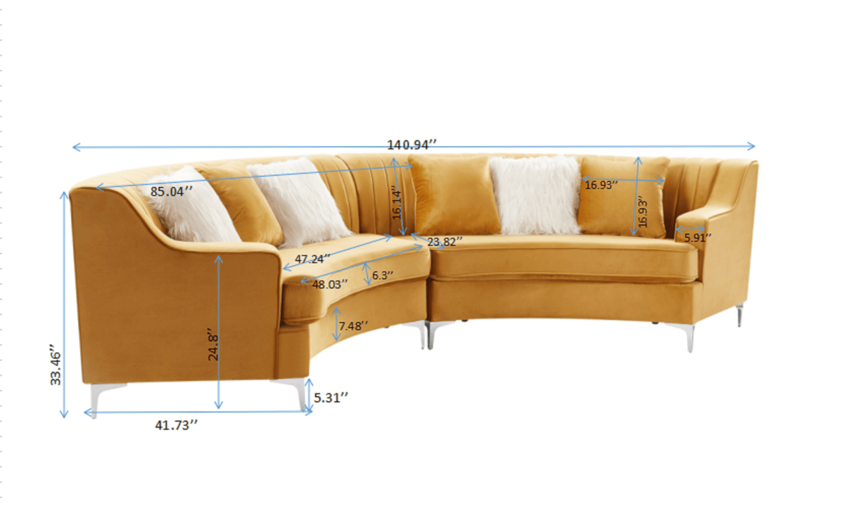 Gold Velvet Curved Modern Sofa Seating - Omega Lifestyles