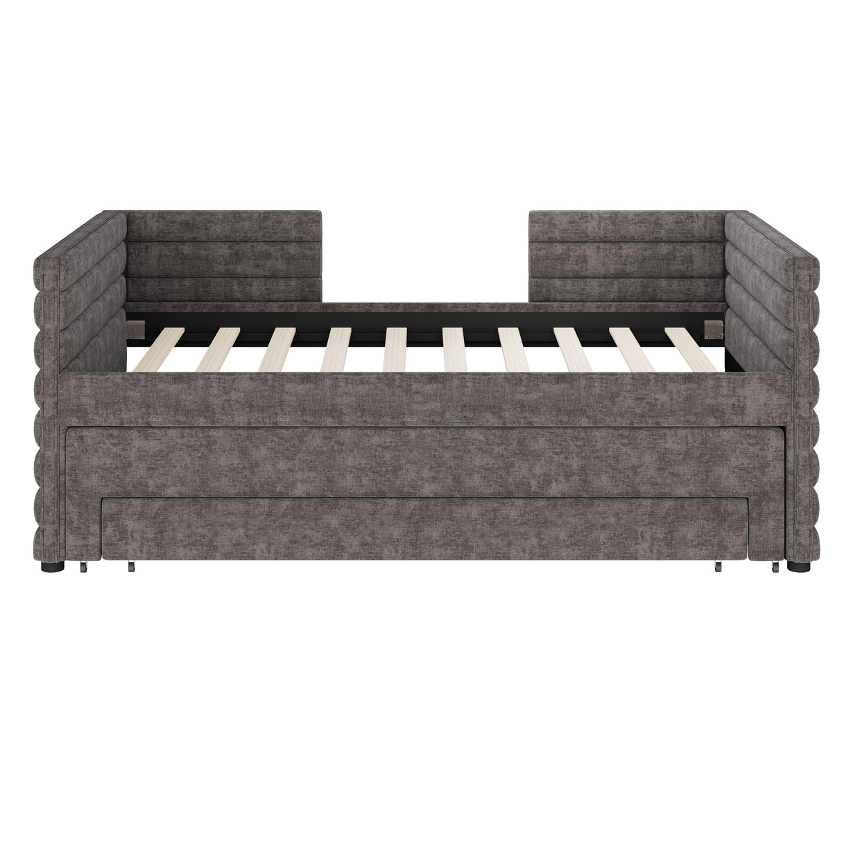 Twin Upholstered Chenille Daybed With Trundle And Drawers - Omega Lifestyles