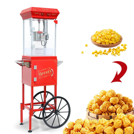 Theater-Style 6OZ Stainless Steel Popcorn Machine Cart - Omega Lifestyles