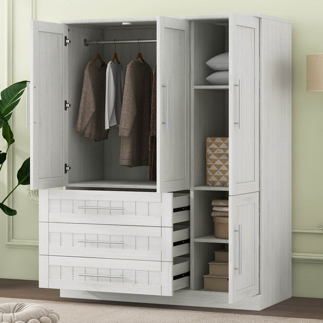 Classic White Solid Wood 4 Door Wardrobe With Drawers - Omega Lifestyles