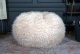 Rounded Faux Fur Taupe Foam Filled Bean Bag Seating - Omega Lifestyles