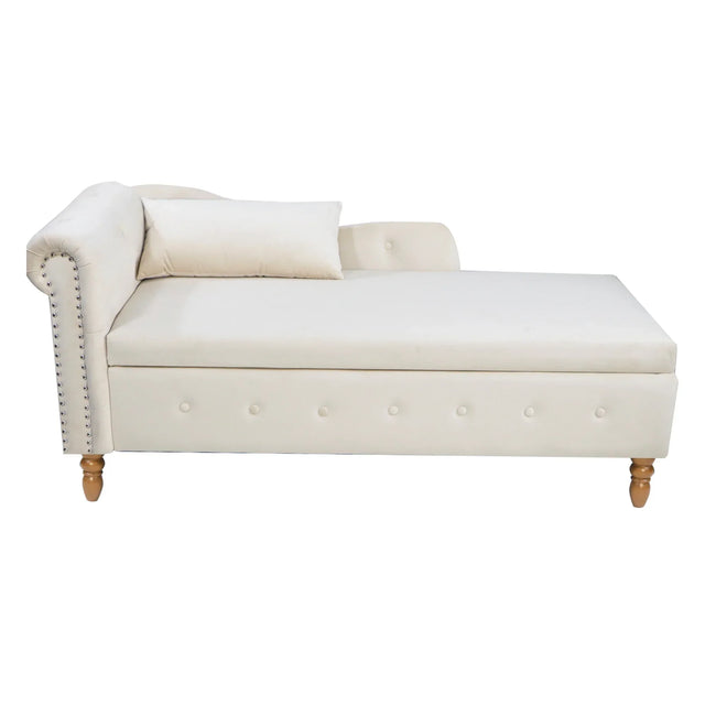 Beige Velvet Classic Storage Chaise Lounge Chair - Omega Lifestyles