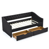 Twin Upholstered Tufted Linen Daybed With Drawers - Omega Lifestyles