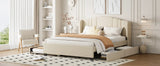 Queen Upholstered Platform Bed With Wingback Headboard Trundle - Omega Lifestyles