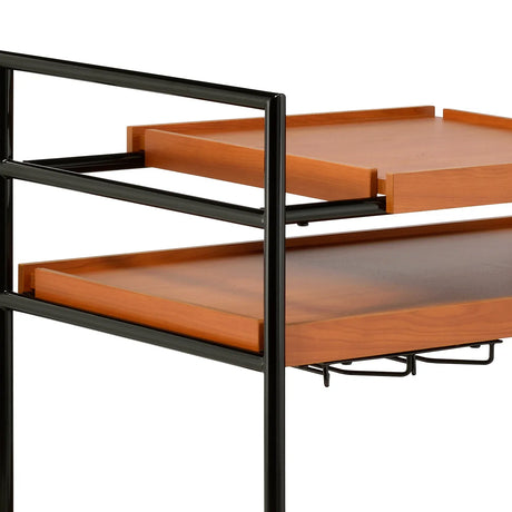 Oaken Black And Oak Finish Metal Serving Cart - Omega Lifestyles