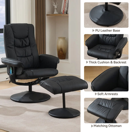 PU Leather Recliner Chair With Ottoman Heated Massage - Omega Lifestyles
