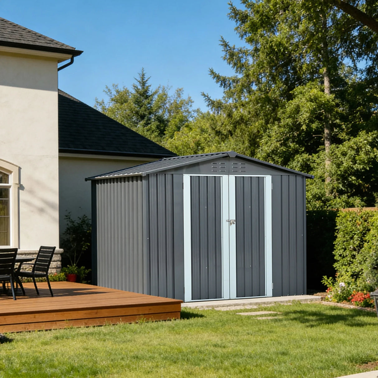 Heavy-Duty Galvanized Steel 6x8ft Outdoor Storage Shed - Omega Lifestyles