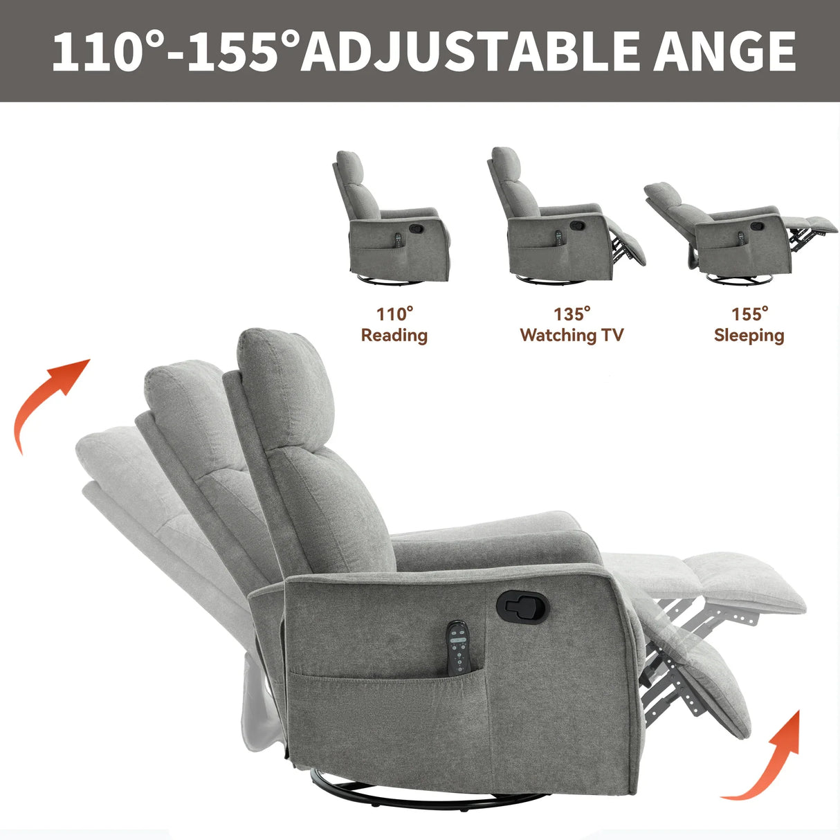 Heat Massage Recliner Chair With Swivel Rocker And Lumbar Heat - Omega Lifestyles