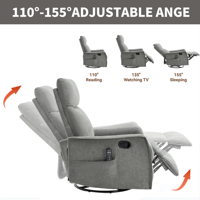 Heat Massage Recliner Chair With Swivel Rocker And Lumbar Heat - Omega Lifestyles