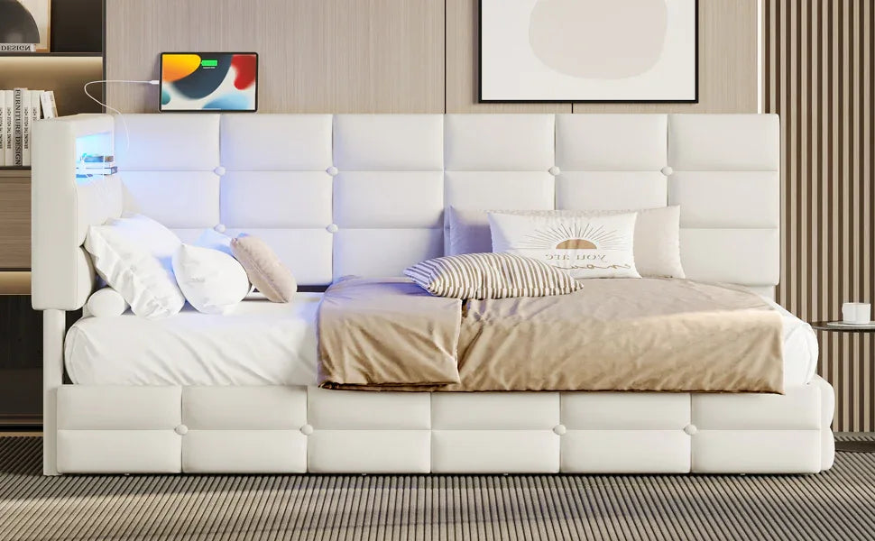 Upholstered Twin Daybed With Storage Drawers And Charging Station - Omega Lifestyles