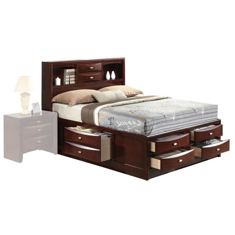 Espresso Finish Storage Bed With Bookcase Headboard - Omega Lifestyles