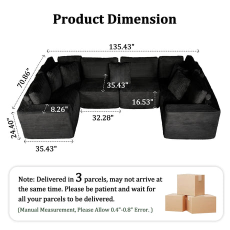 Modular U-Shaped 6-Seater Plush Corduroy Sectional Sofa - Omega Lifestyles