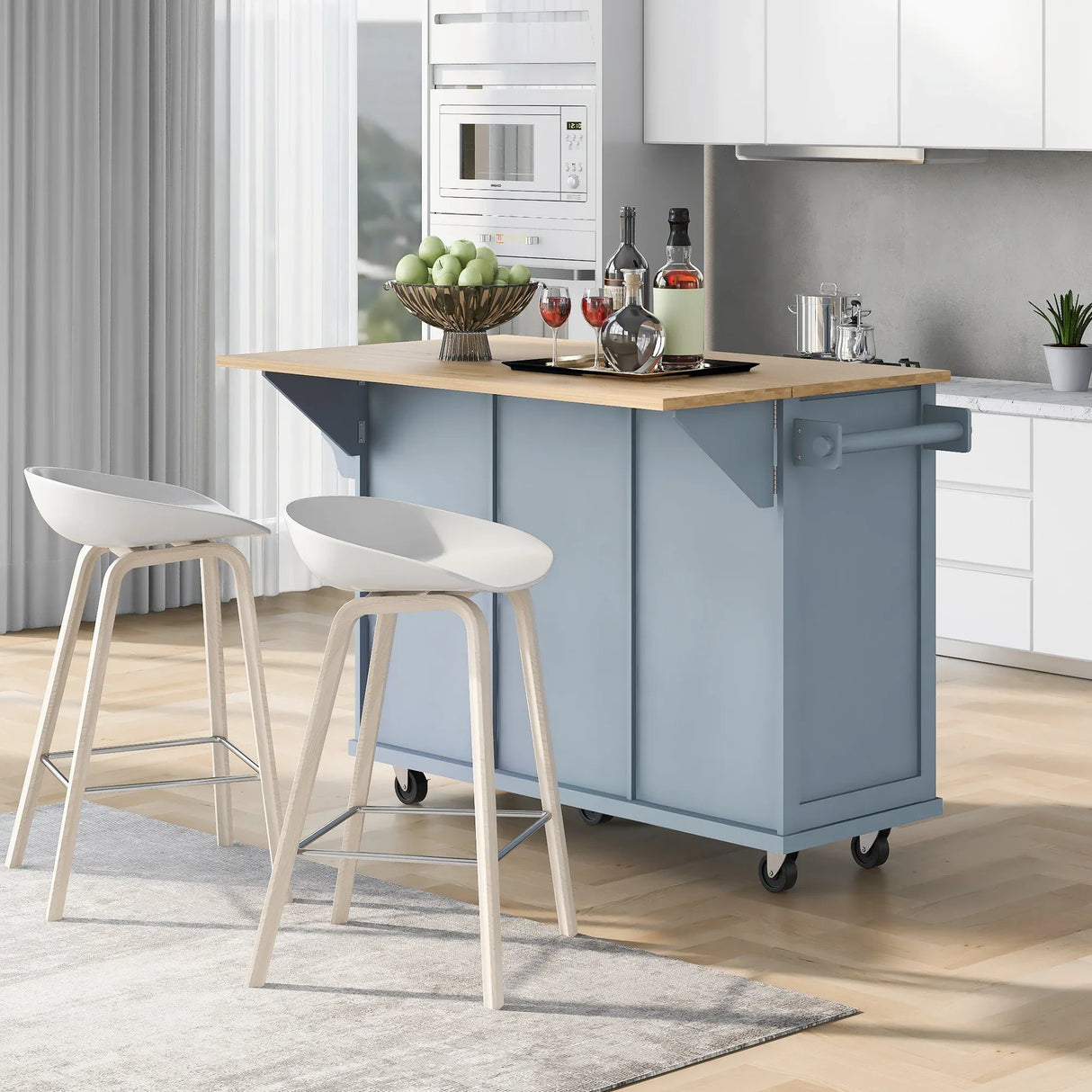 Kitchen Cart With Rubber Wood Drop-Leaf Countertop Storage Island - Omega Lifestyles