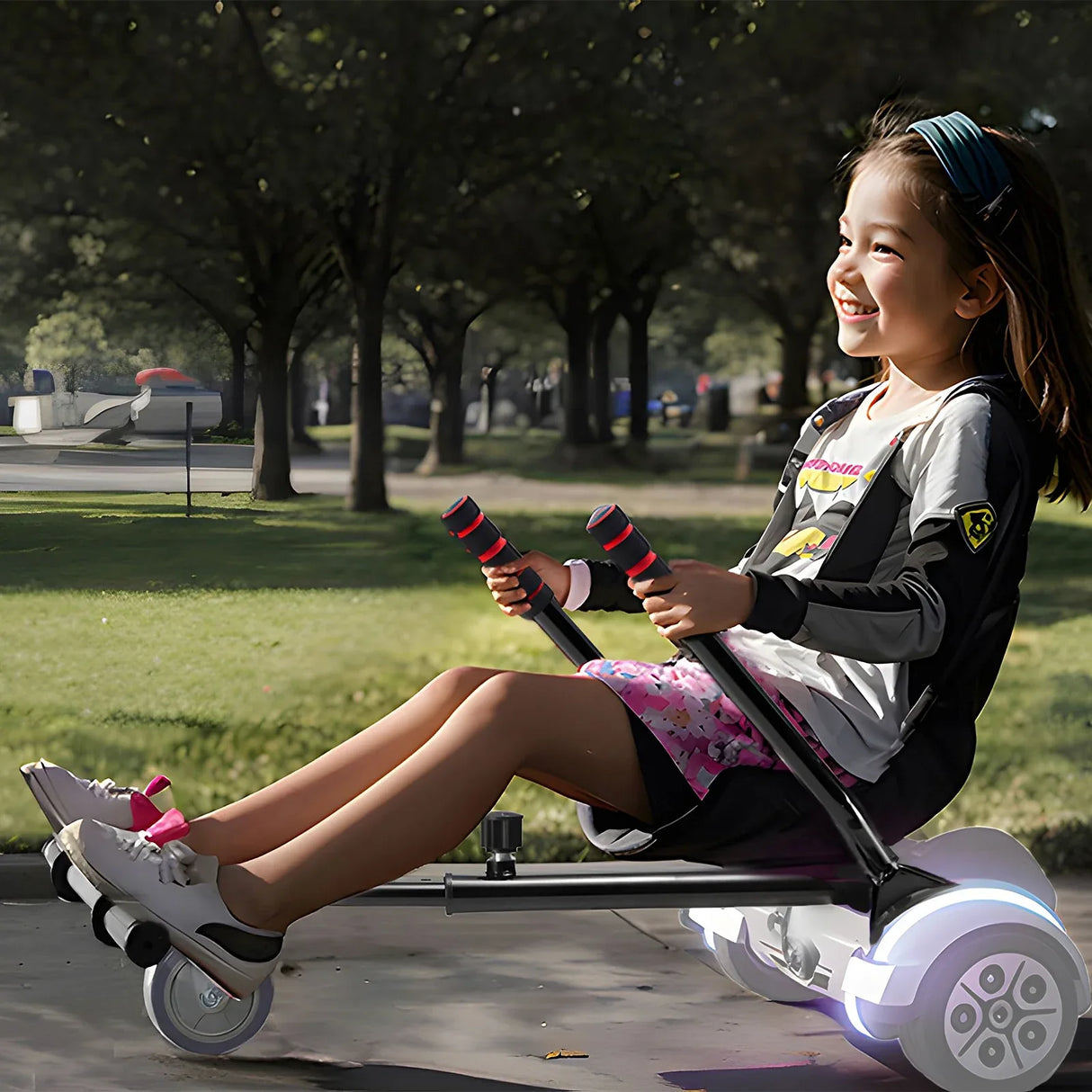 Adjustable Steel Frame Hoverboard Seat Attachment With Controls - Omega Lifestyles