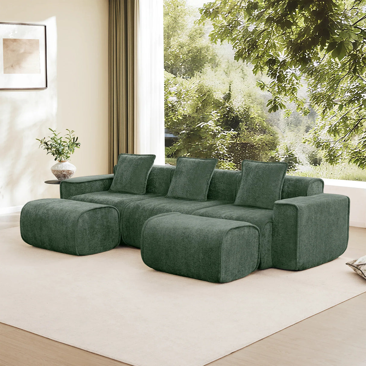 Modular 3-Seat Velvet Boneless Sectional Sofa With Ottoman - Omega Lifestyles