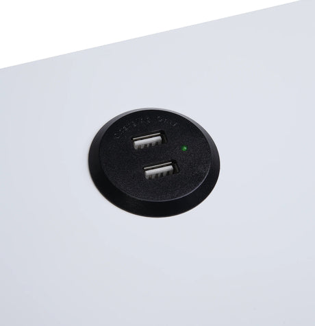 Modern White Black Accent USB Charging Table With Drawer - Omega Lifestyles
