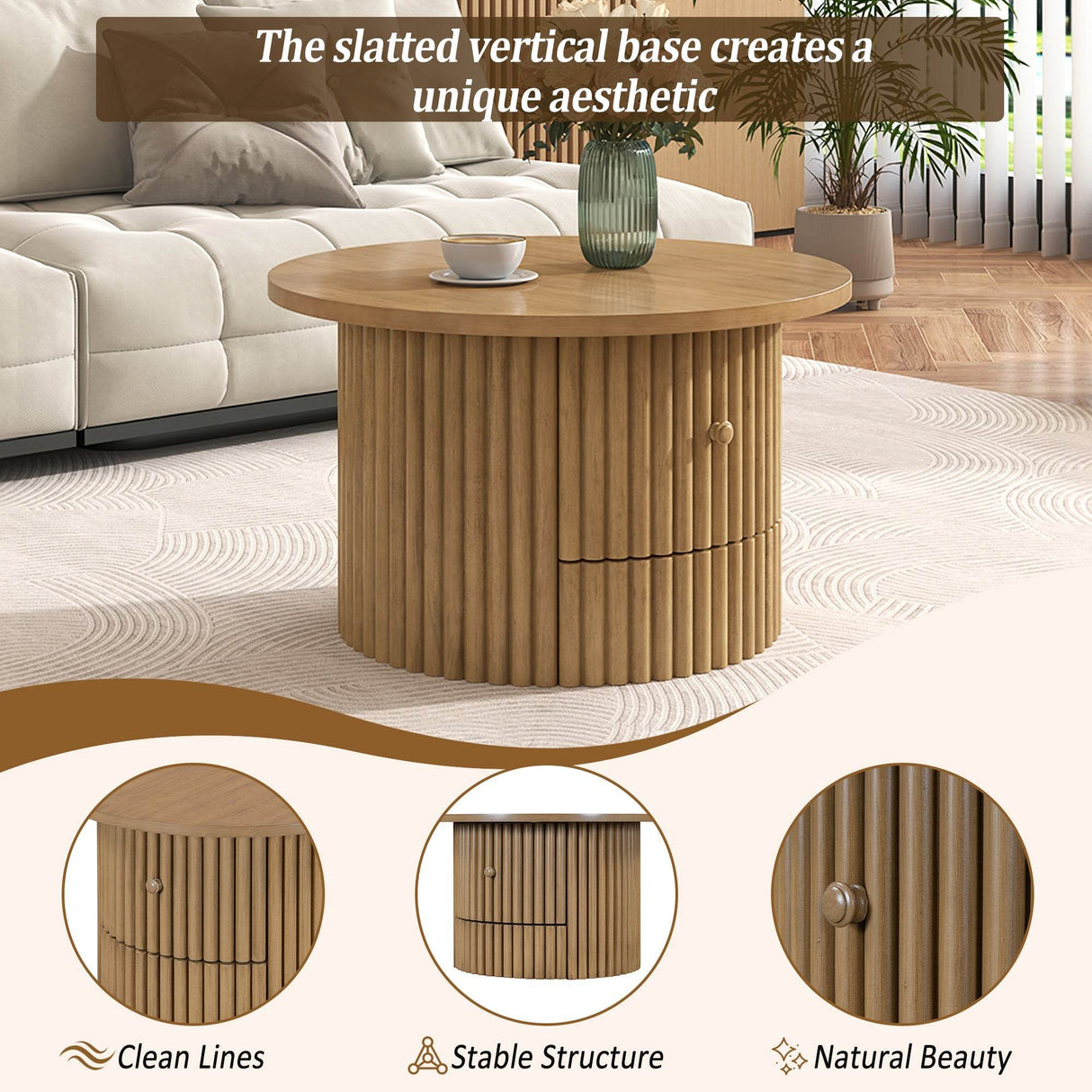 Round Farmhouse Coffee Table With Drawer - Sleep Galleria
