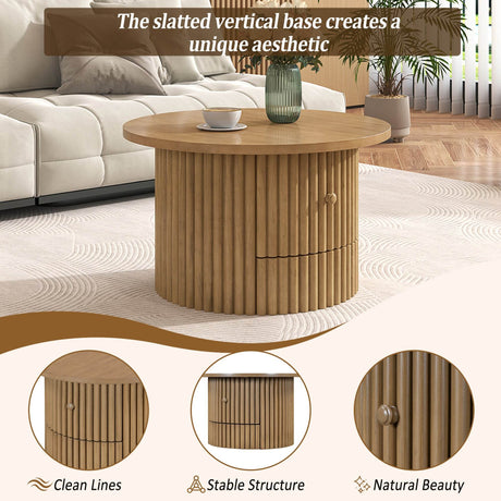 Round Farmhouse Coffee Table With Drawer - Sleep Galleria