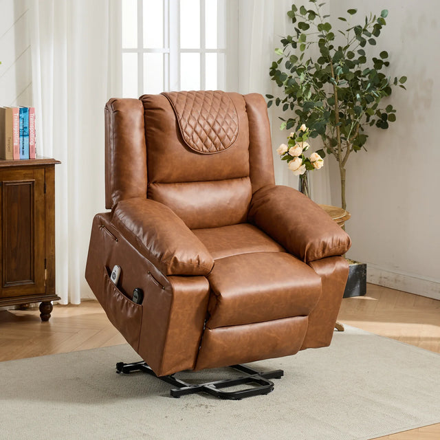 Medium-Firm PU Leather Remote-Controlled Heating Massage Recliner - Omega Lifestyles