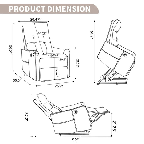 Khaki Chenille Medium-Firm Power Lift Massage Recliner Chair - Omega Lifestyles