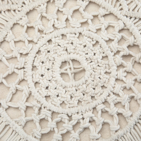 Round Handcrafted Cotton Macrame Pouf Accent Stool - Omega Lifestyles