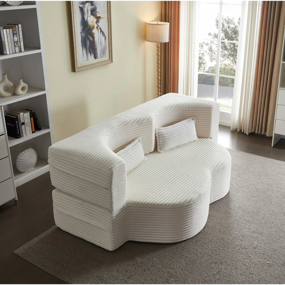 Full Size Plush Corduroy Foam-Filled Folding Sofa Bed With Pillows - Omega Lifestyles