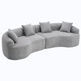 Grey Curved Modular 4-Seat Chenille Upholstered Sofa