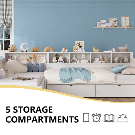 Twin Wood L-Shape Daybed With Storage Drawers - Omega Lifestyles