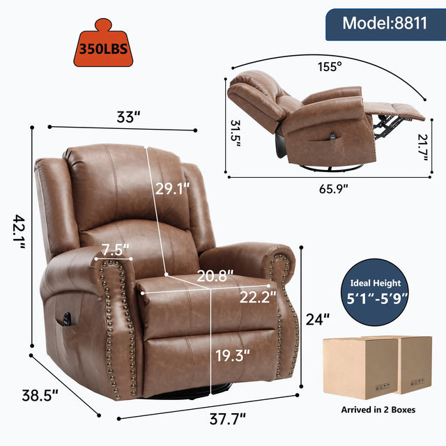 Heated Medium-Firm Massage Recliner Chair With Swivel - Omega Lifestyles
