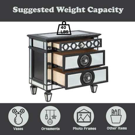 Mirrored Black Silver Finish Two-Drawer Nightstand - Omega Lifestyles