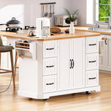 Rustic White Rubber Wood Rolling Kitchen Island Cart - Omega Lifestyles