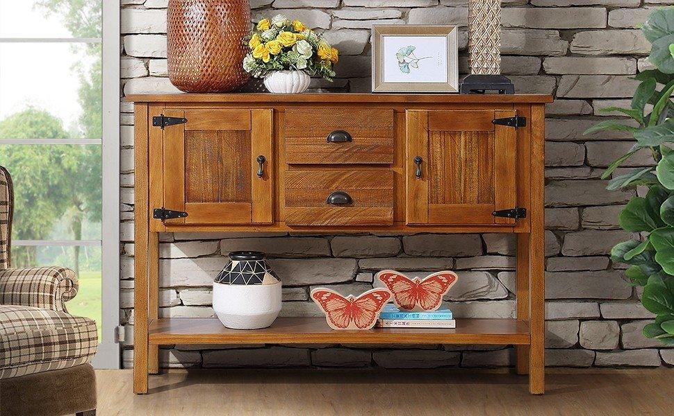 48-Inch Solid Pine Wood Retro Style Console Table - Omega Lifestyles