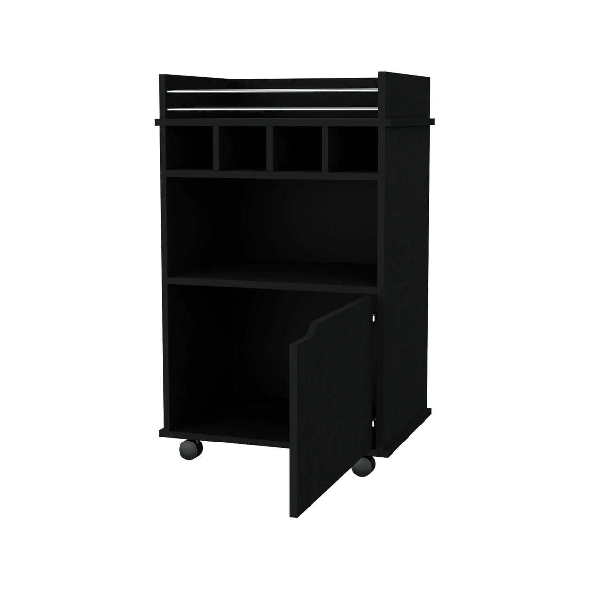 Modern Black Particle Board Bar Cart With Wine Rack - Omega Lifestyles