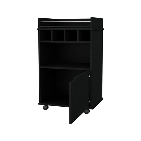 Modern Black Particle Board Bar Cart With Wine Rack - Omega Lifestyles