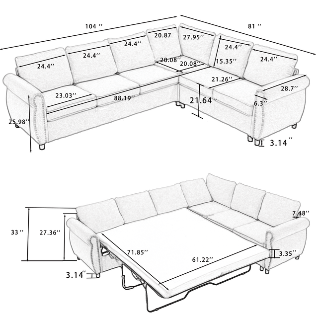 6-Seater Medium-Soft L-Shaped Pull-Out Sleeper Sofa - Omega Lifestyles