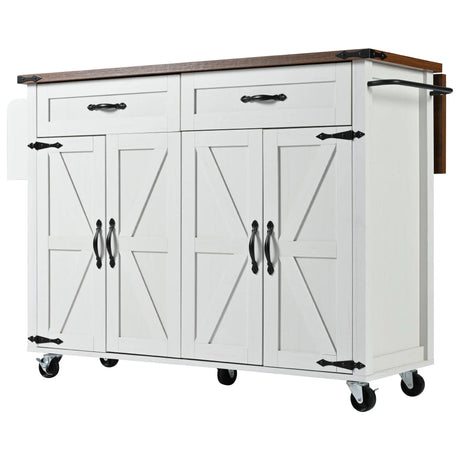 Farmhouse Style Rolling Kitchen Island With Power Outlet - Omega Lifestyles
