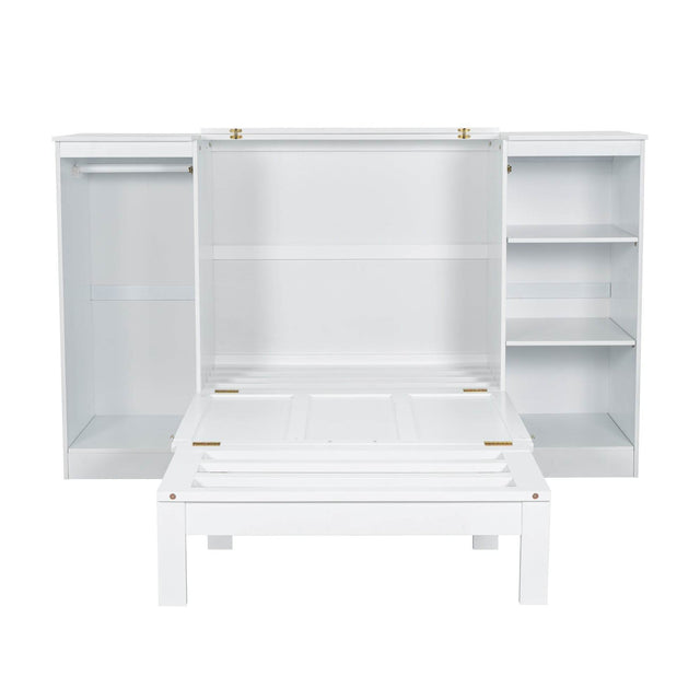 Twin Wood Murphy Bed With Wardrobe And Shelves - Omega Lifestyles