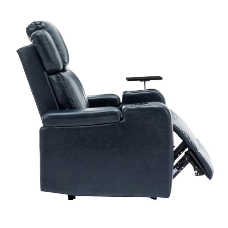 Blue PU Leather Power Recliner Chair With Cooling Cup Holder - Omega Lifestyles