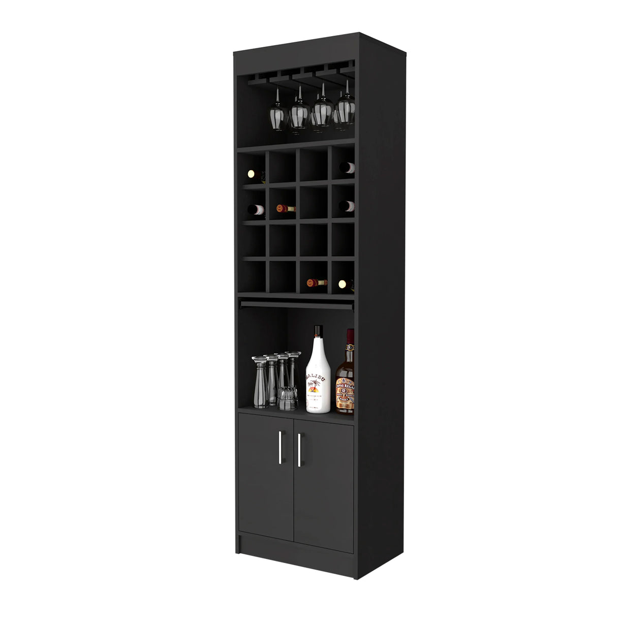 Black Particle Board Bar Cabinet With Wine Rack - Omega Lifestyles