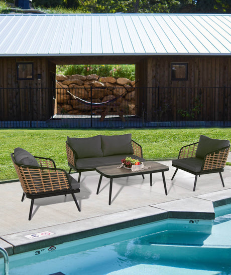 4-Piece PE Rattan Wicker Patio Sofa Set - Omega Lifestyles